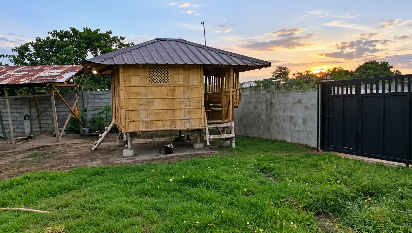 Bahay-kubo at pasukan ng farm